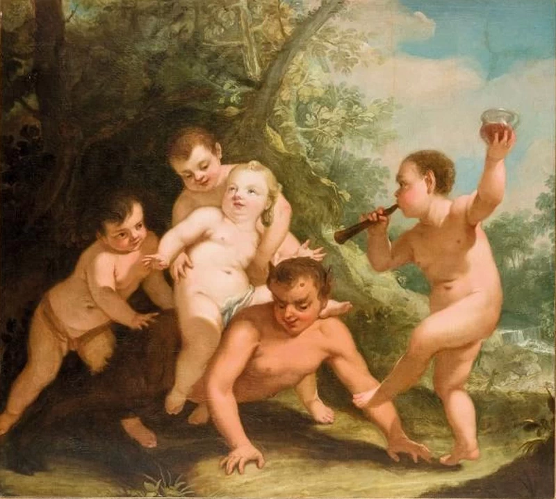 Giochi di putti con satiro - attribuito